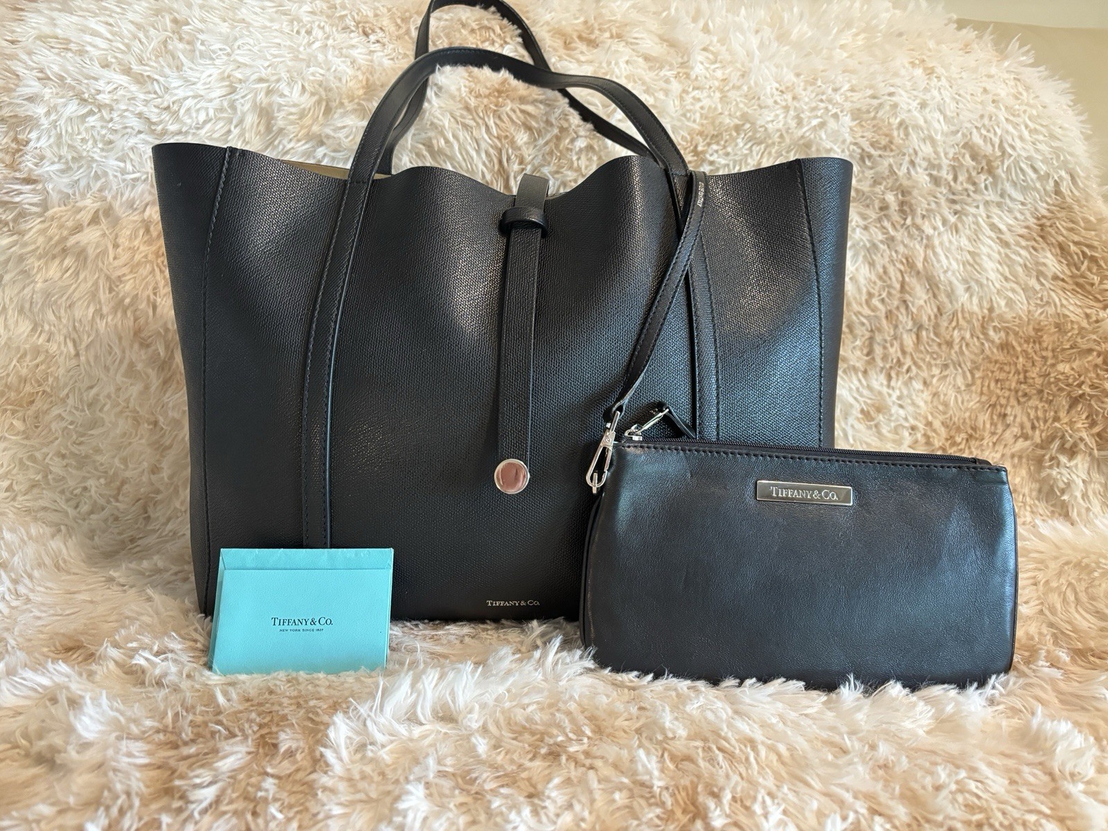 Tiffany & Co Black Leather Large East West Tote