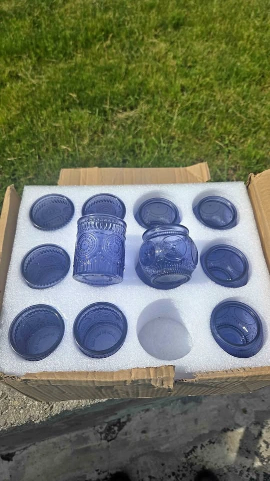 Embossed Blue Glass Candle Holders 24pk