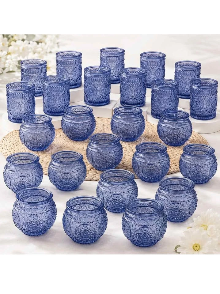 Embossed Blue Glass Candle Holders 24pk - photo 2