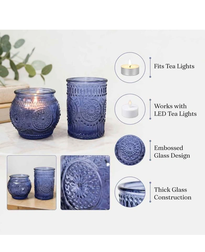 Embossed Blue Glass Candle Holders 24pk - photo 4
