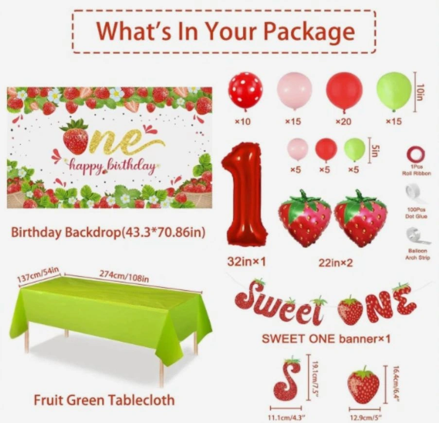Holkcog Strawberry First Birthday Party Decorations - photo 2