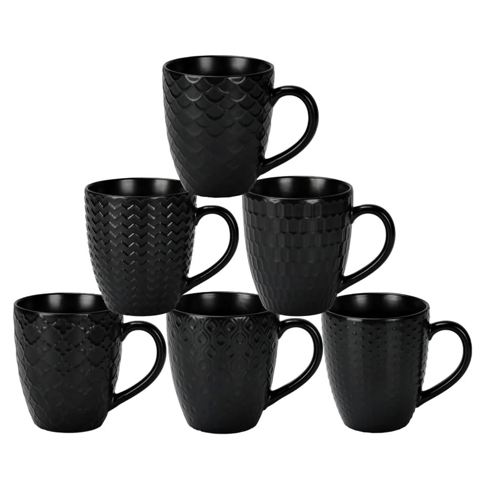 Set of 6 Matte Black 16 OZ Coffee Mugs