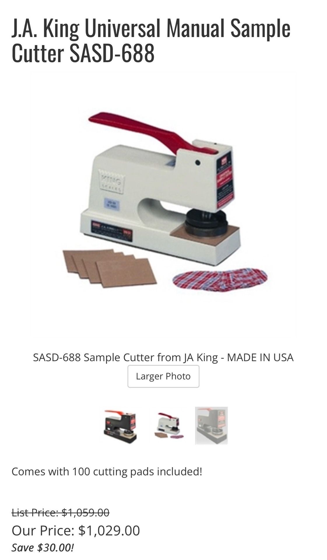J.A. King Universal Manual Sample Cutter SASD-688 - photo 5