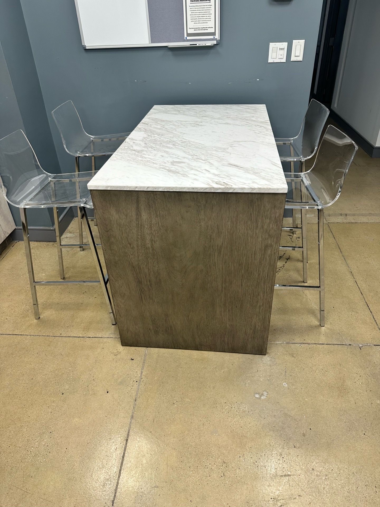 CB2 White Marble Top Island Grey Wood - photo 3