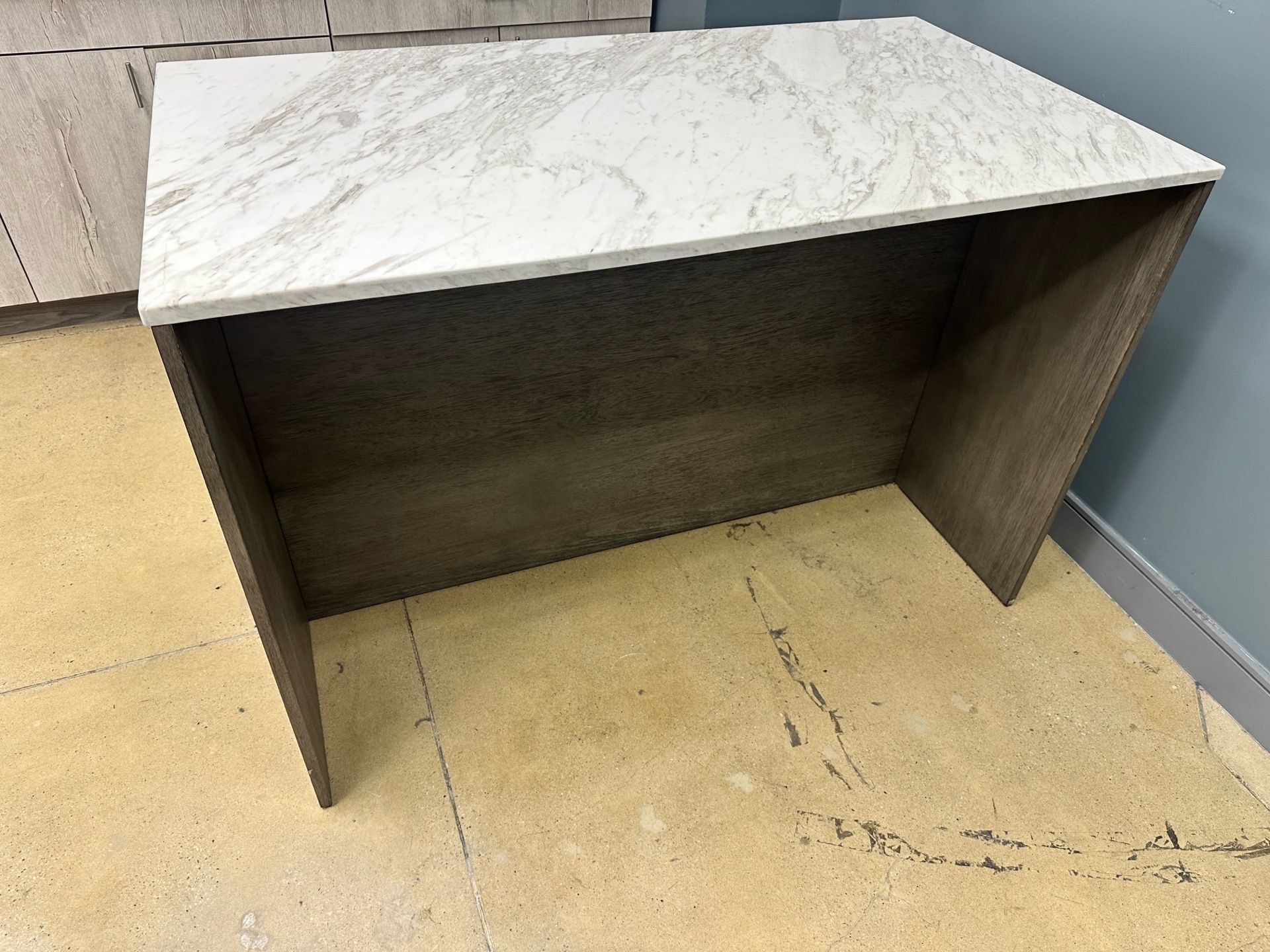 CB2 White Marble Top Island Grey Wood - photo 4