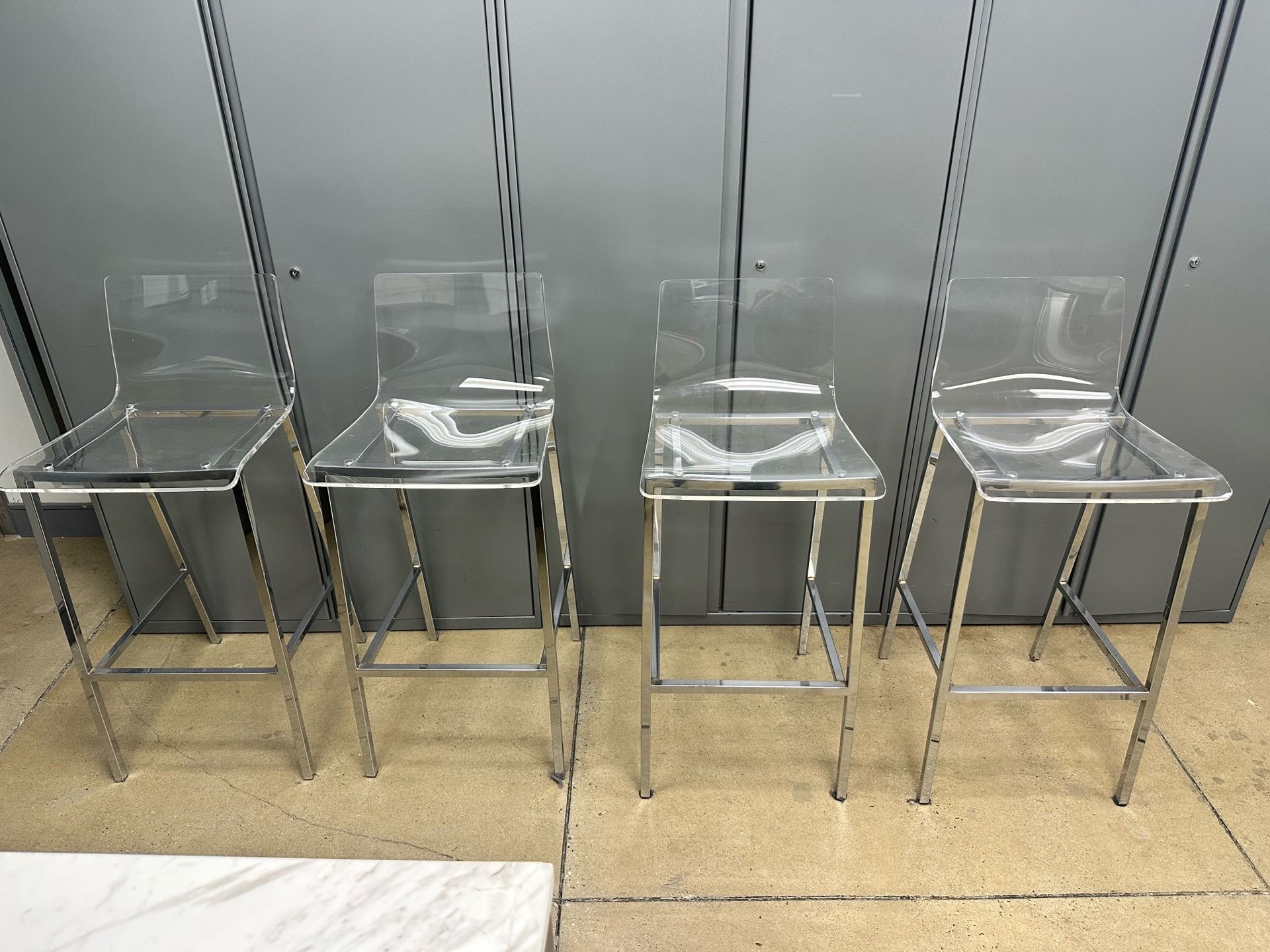 CB2 Chairs Acrylic & Chrome Bar Stools Set of 4 - photo 2