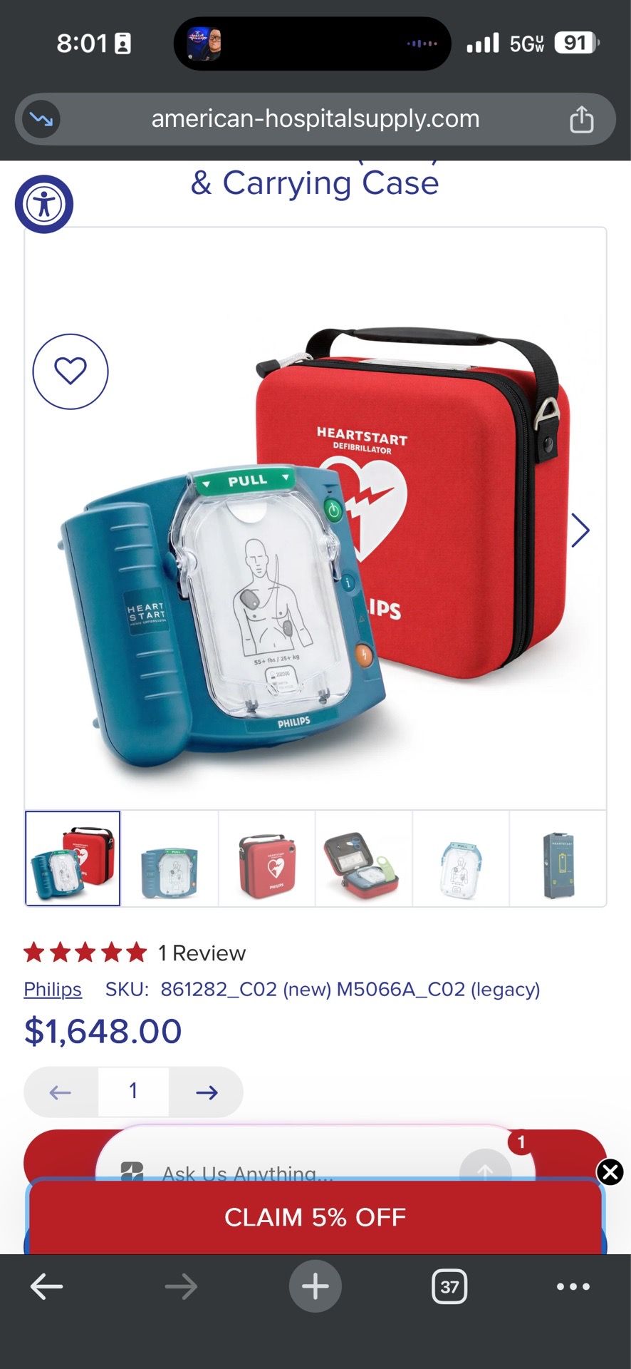 Philips HeartStart OnSite AED with Pads & Carrying Case