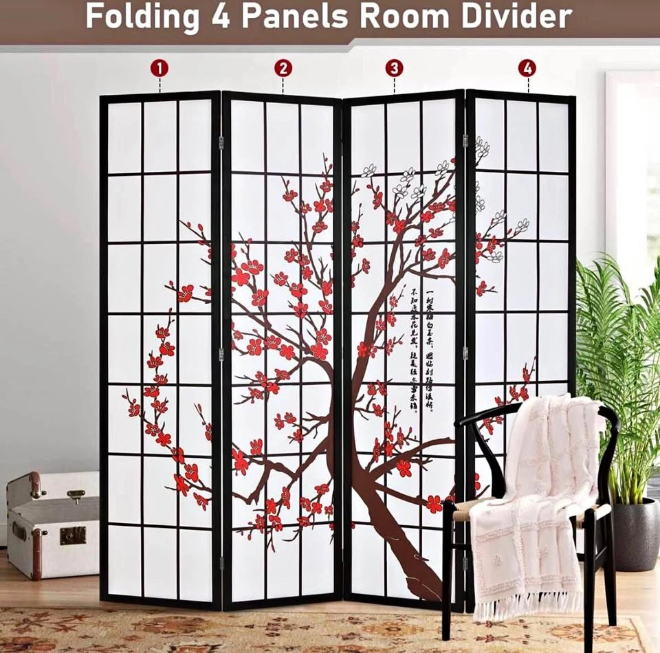 FDW 6Ft 4-Panel Folding Privacy Screen Shoji Room Divider