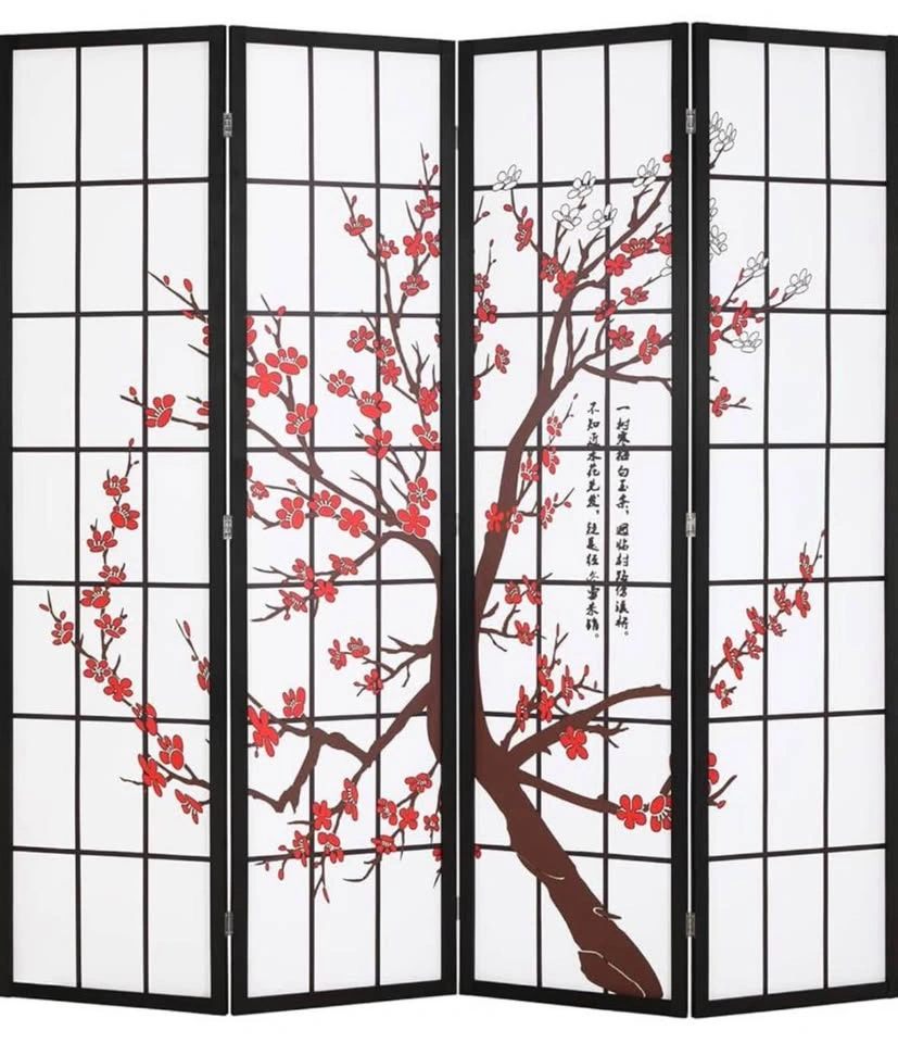 FDW 6Ft 4-Panel Folding Privacy Screen Shoji Room Divider - photo 2