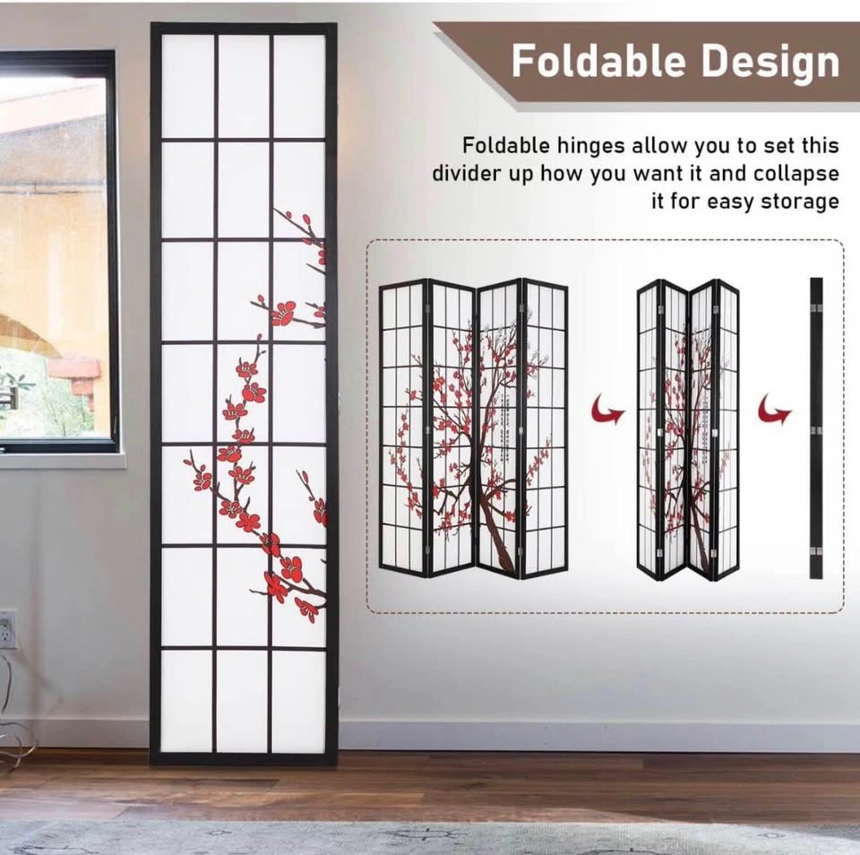 FDW 6Ft 4-Panel Folding Privacy Screen Shoji Room Divider - photo 4