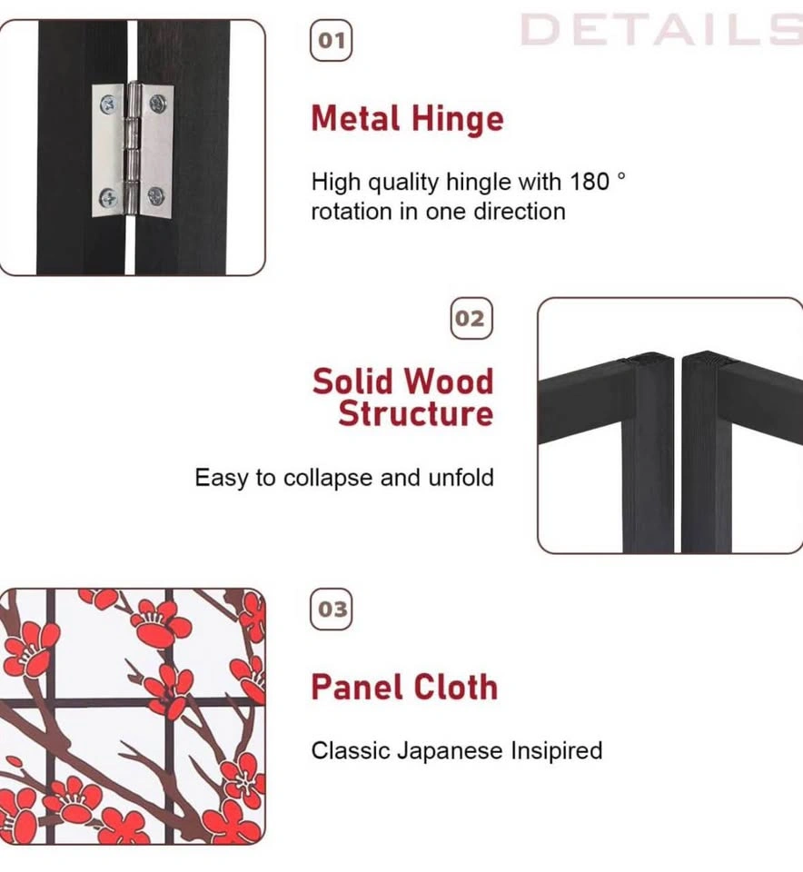FDW 6Ft 4-Panel Folding Privacy Screen Shoji Room Divider - photo 5