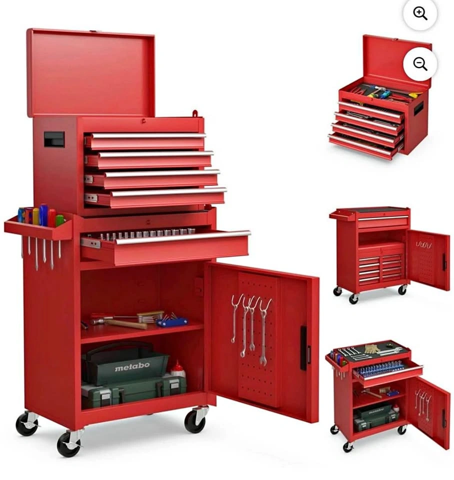 2-in-1 Tool Chest & Cabinet with 5 Drawers - Red
