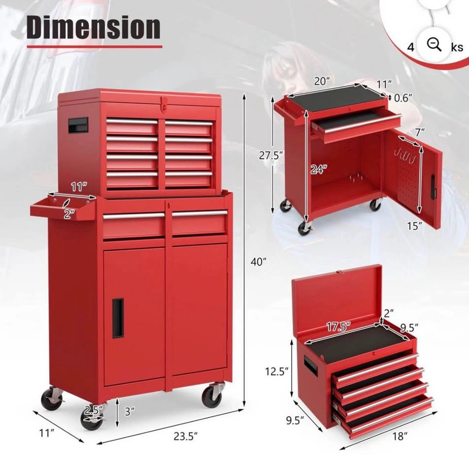 2-in-1 Tool Chest & Cabinet with 5 Drawers - Red - photo 4