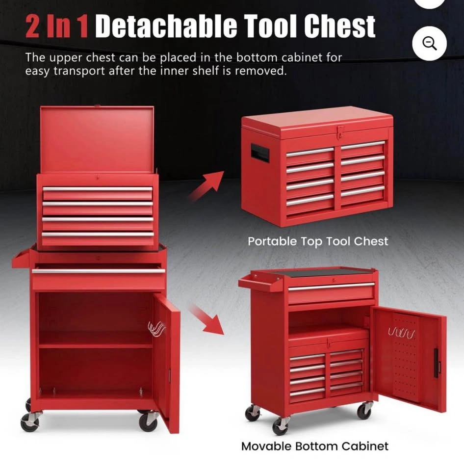 2-in-1 Tool Chest & Cabinet with 5 Drawers - Red - photo 5
