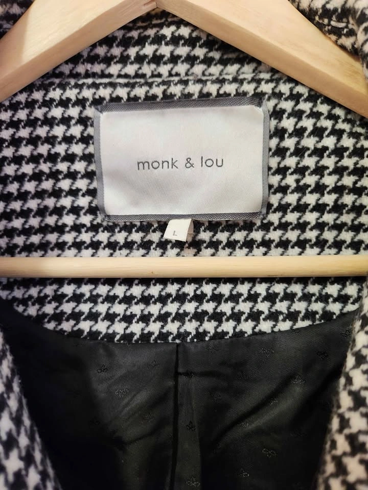 MONK & LOU Black & White Plaid Long Coat – Women’s Size Large - photo 2