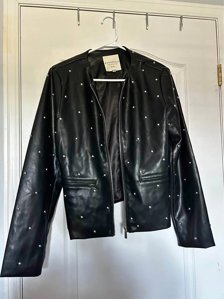 Short black studded leather jacket