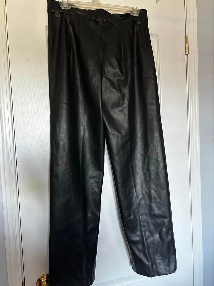 Zara black wide leg leather pants - photo 2