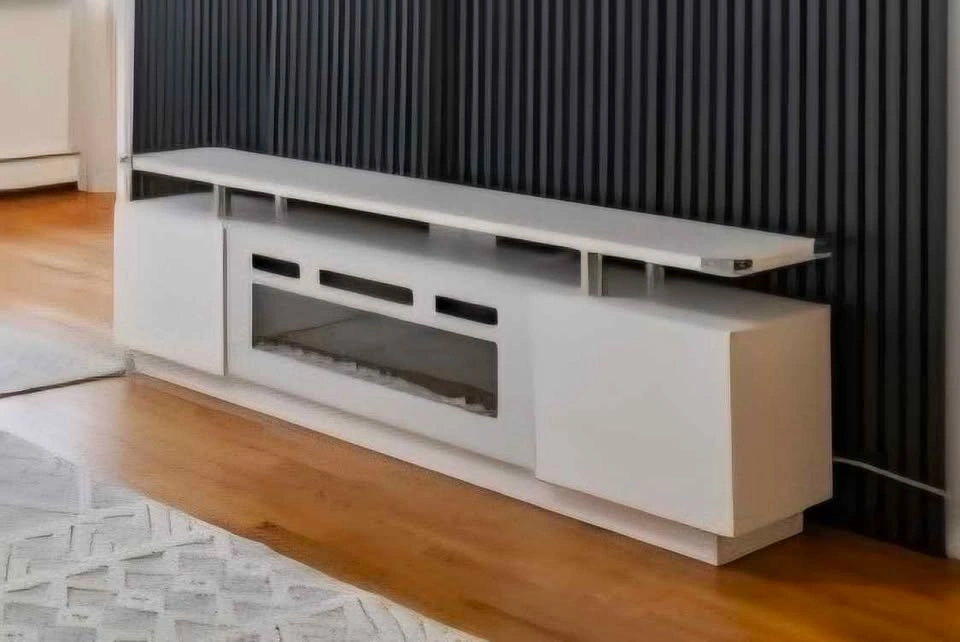 White High-Gloss Electric Fireplace/TV Stand Like New - photo 2