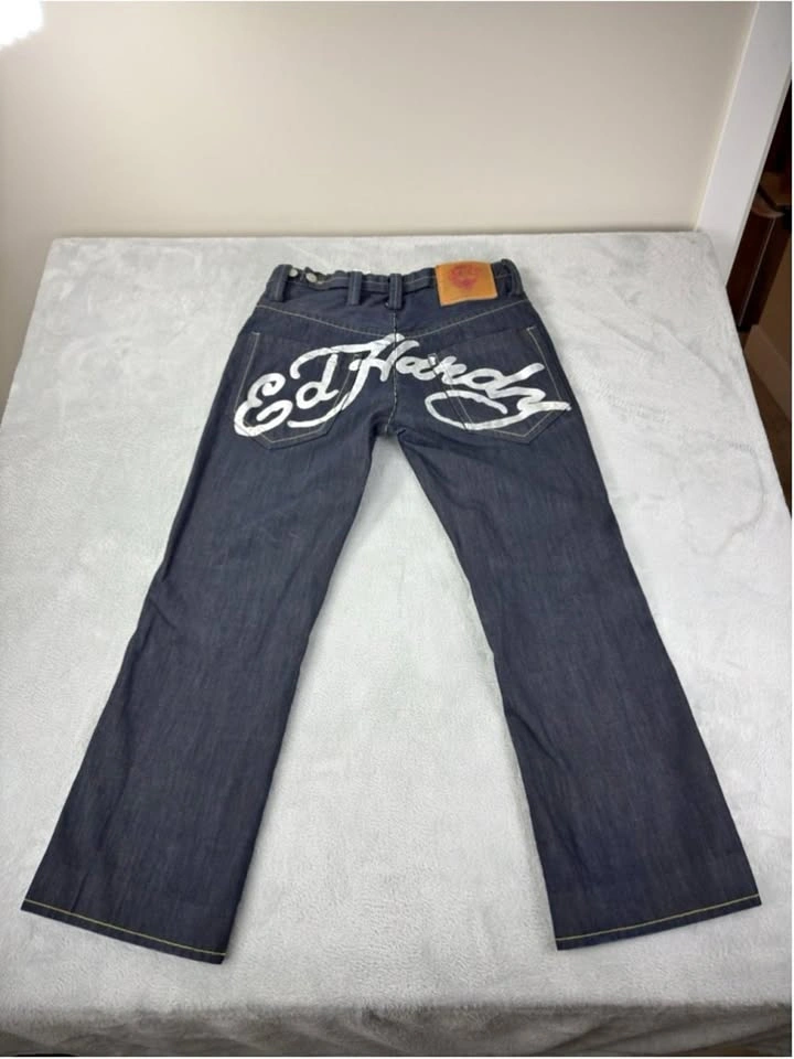 Ed Hardy Men's Size 34x31 Embroidered Logo Button Fly Jeans