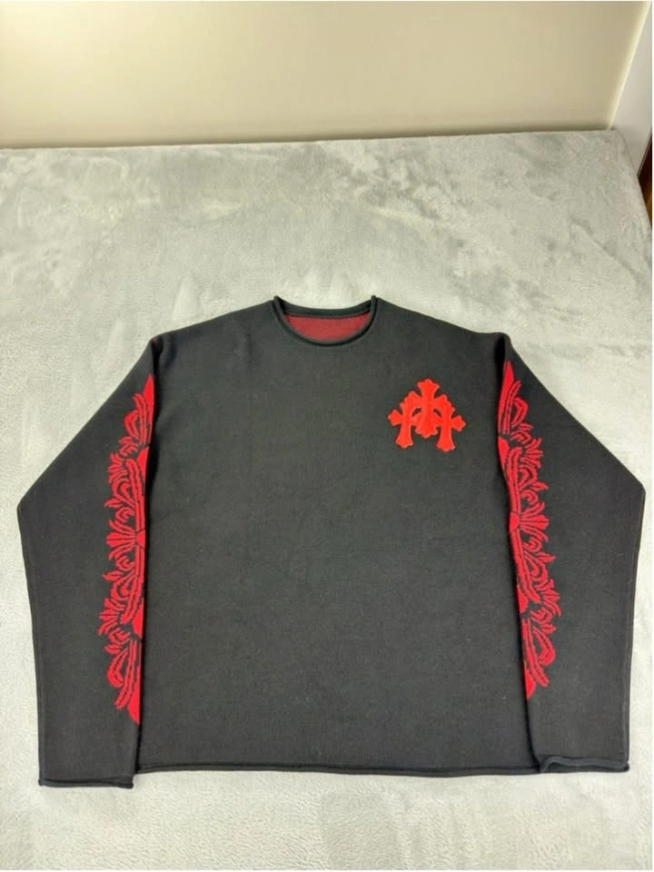 Chrome Hearts Men XL 100% Cashmere Sweater Red Leather