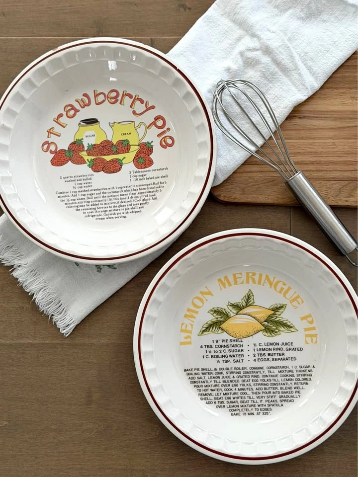 Vintage Cottagecore Recipe Pie Plates | Strawberry & Lemon