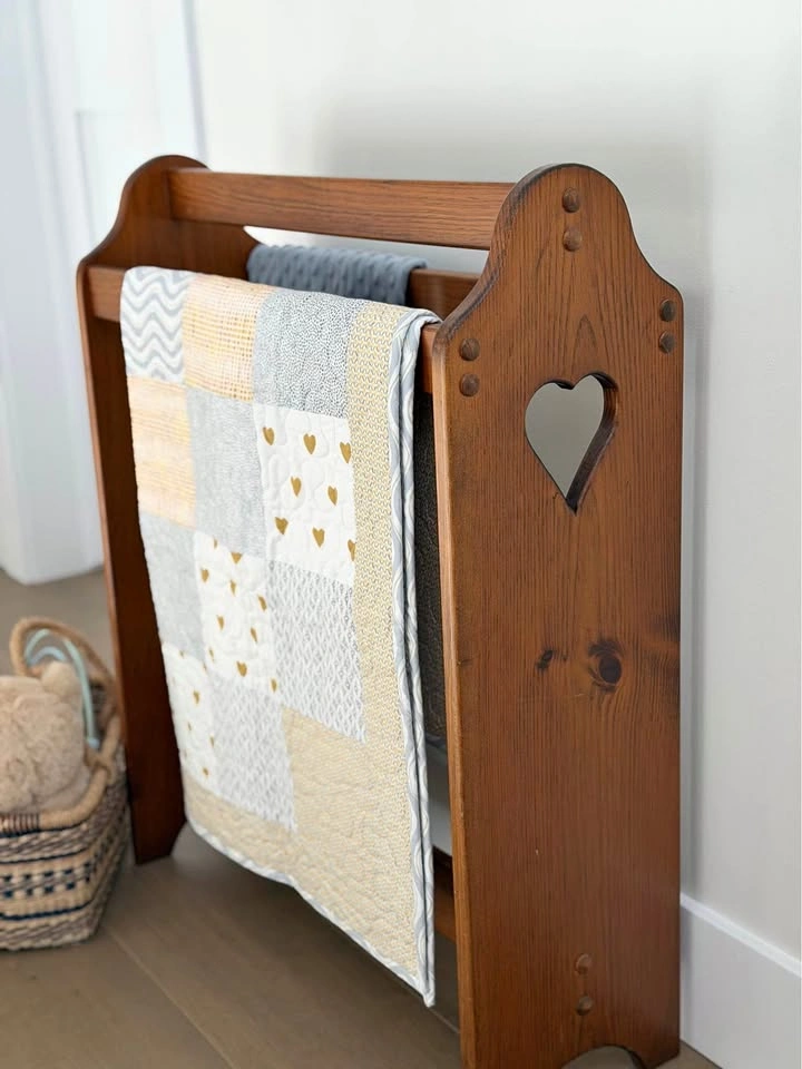 Vintage wooden quilt rack | heart cut outs