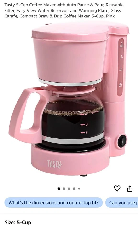 5-Cup Coffee Maker with Auto Pause & Pour (Pink)