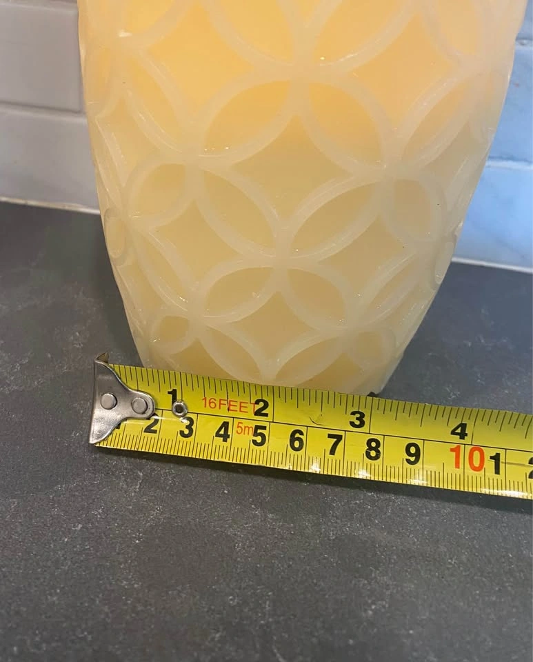 Creamy Almond Coloured LED Flameless Patterned Wax Pillar Candle - photo 5