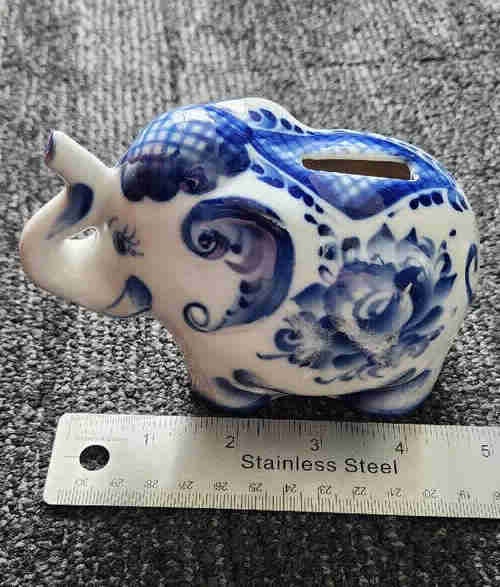 Gzhel Porcelain Elephant Piggy Bank