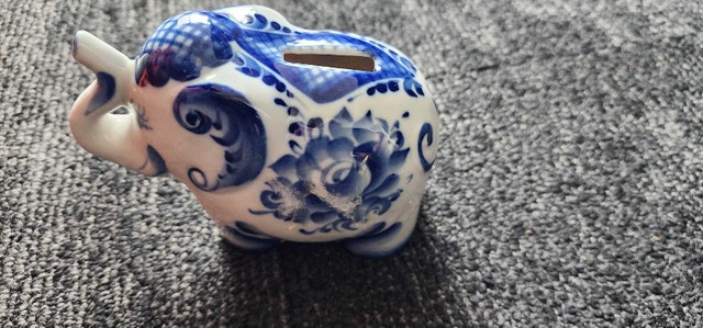 Gzhel Porcelain Elephant Piggy Bank - photo 5