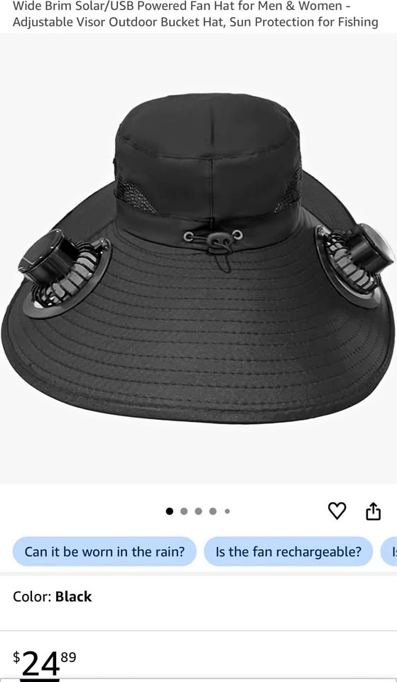 Solar/USB Powered Fan Hat (Black)
