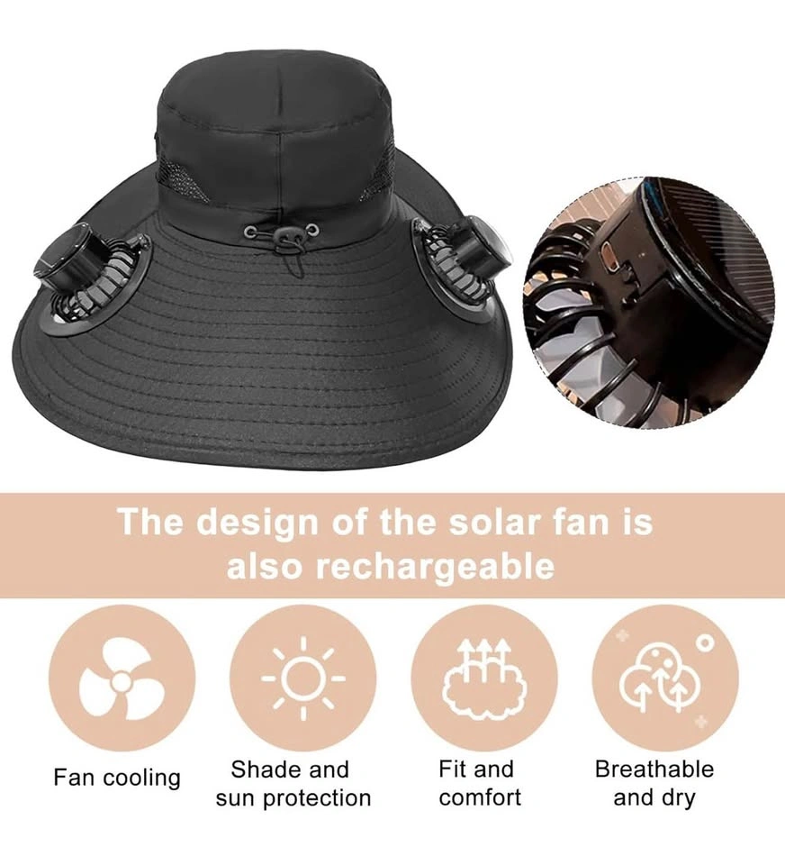Solar/USB Powered Fan Hat (Black) - photo 2