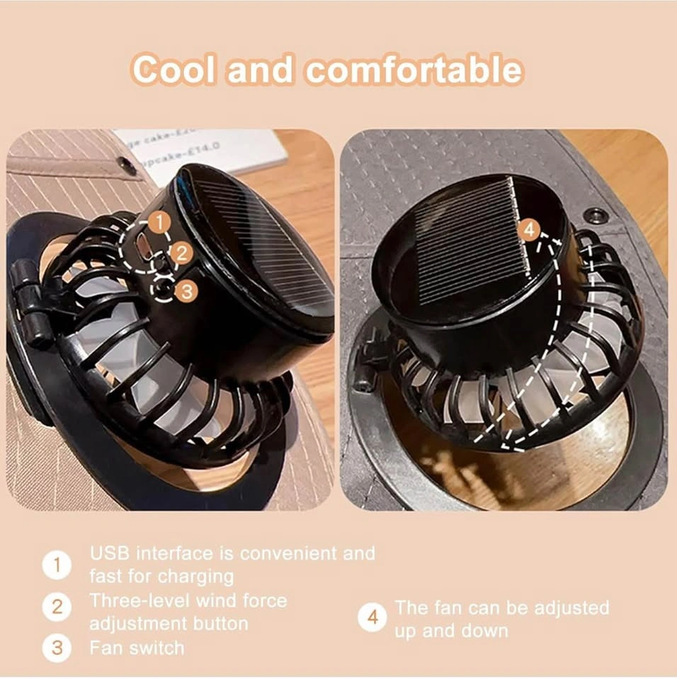 Solar/USB Powered Fan Hat (Black) - photo 5