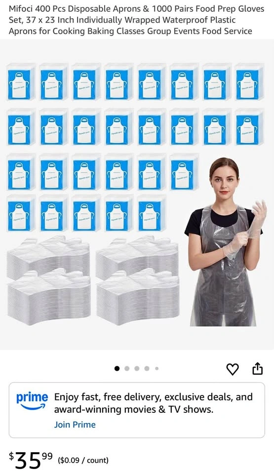 400 Pcs Disposable Aprons & 1000 Pairs Food Prep Gloves Set