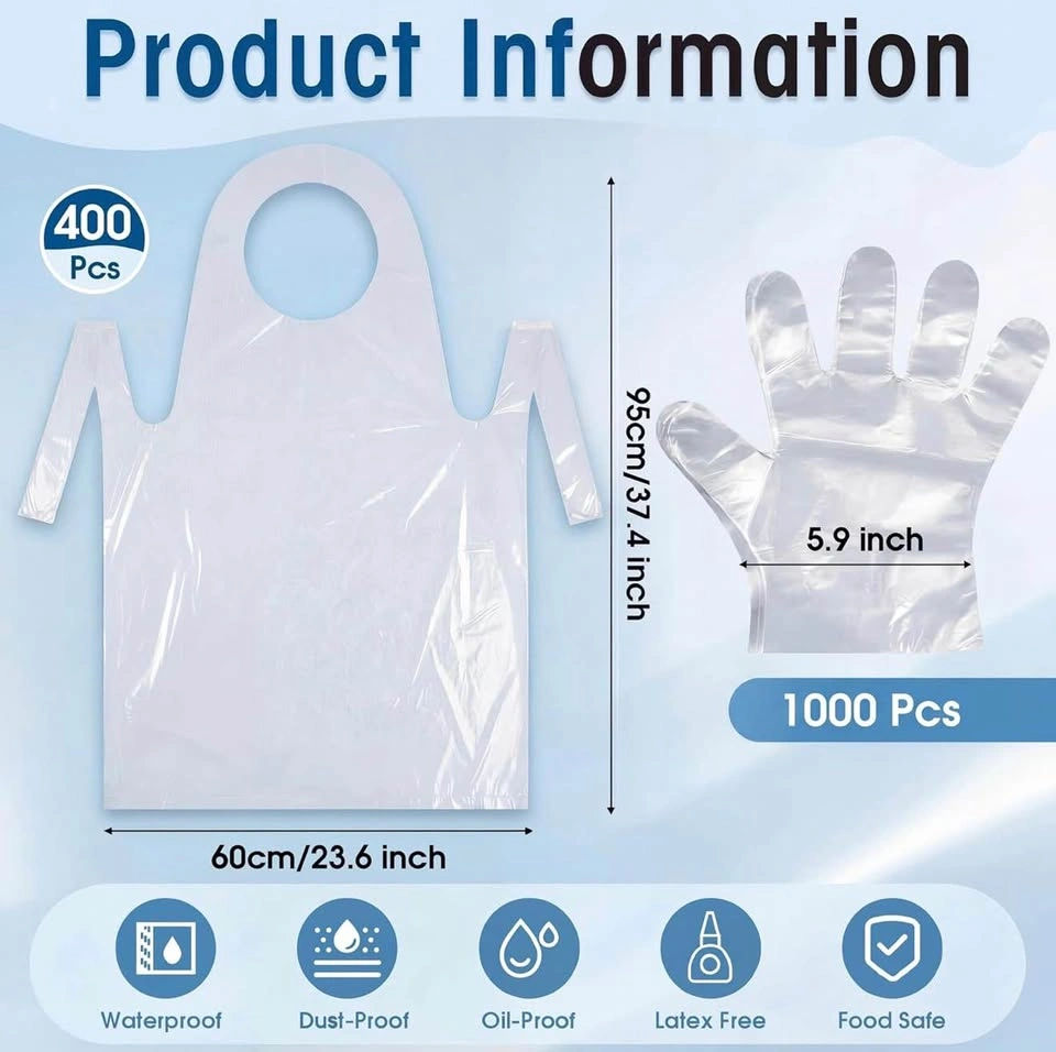 400 Pcs Disposable Aprons & 1000 Pairs Food Prep Gloves Set - photo 2