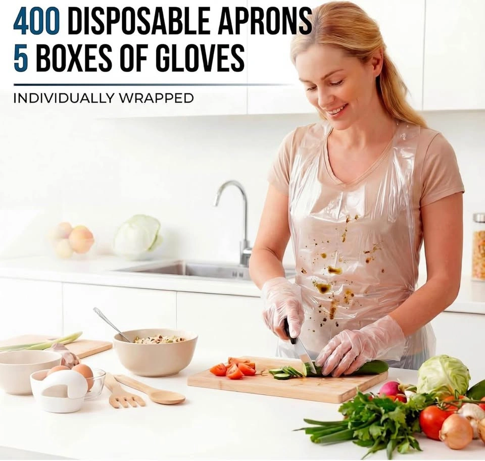 400 Pcs Disposable Aprons & 1000 Pairs Food Prep Gloves Set - photo 3