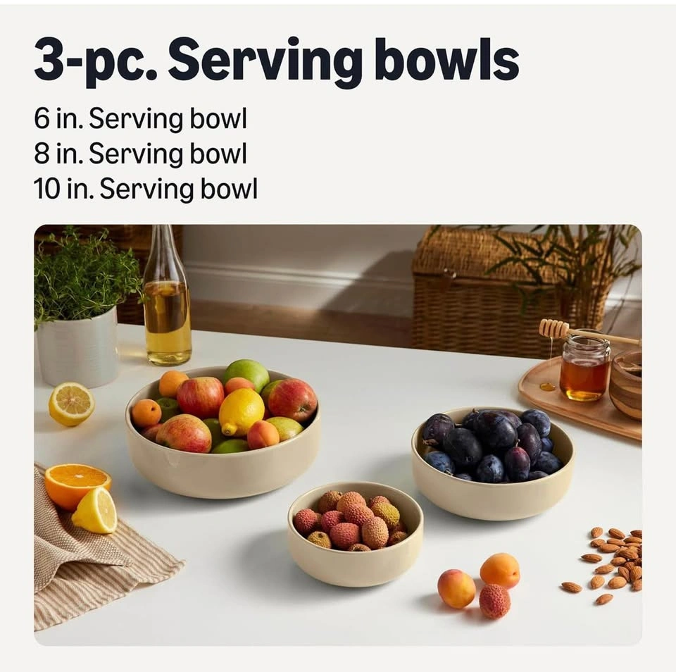 Glazed Stoneware Serving Bowls, 3-Piece Set - photo 2