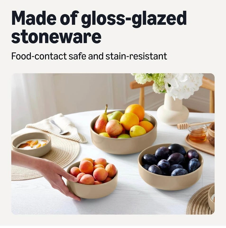 Glazed Stoneware Serving Bowls, 3-Piece Set - photo 3