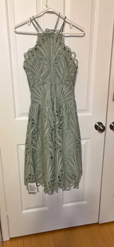 Women's Sage Green Lace Halter Dress, small size