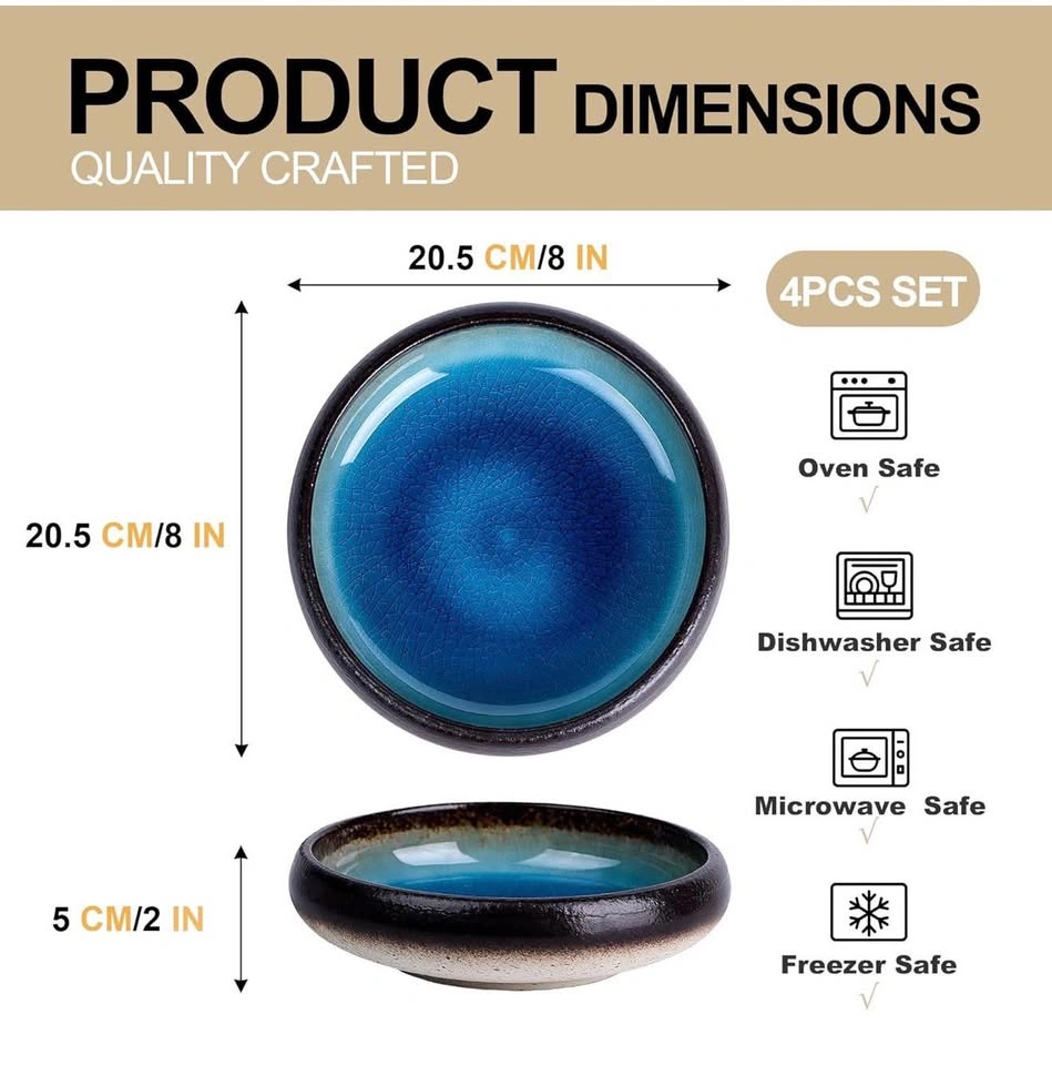 8” Ceramic Pasta Bowls Set of 4 (Blue) - photo 3