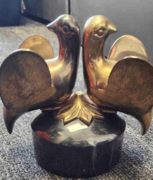 Brass Bird Figurine on Marble Base