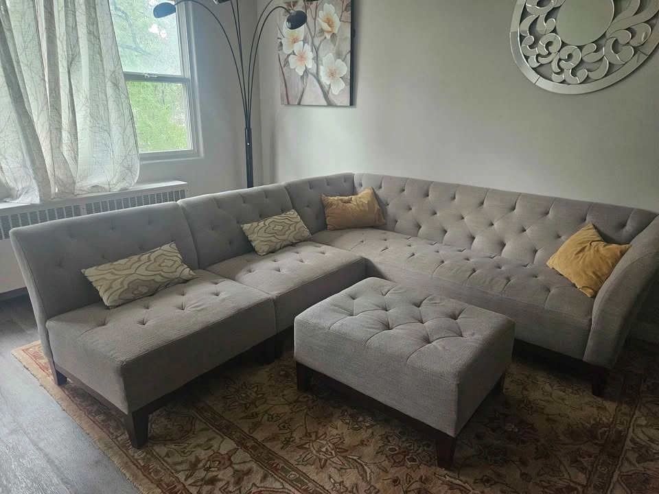 Sage Green Sectional and Ottoman