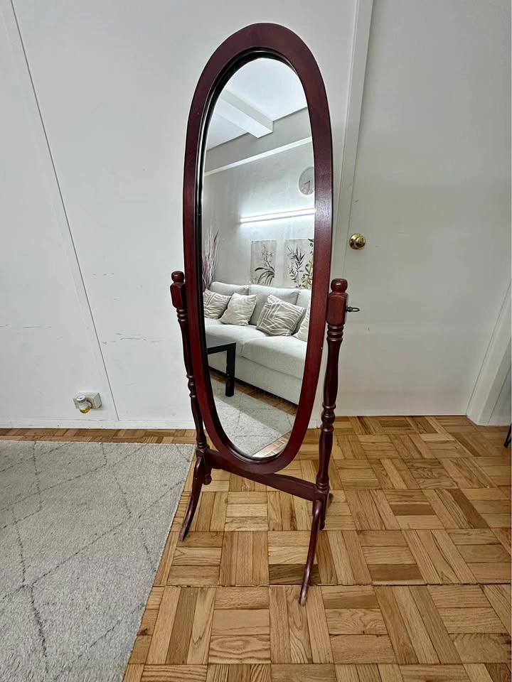 Wooden Oval Full Length Standing Cheval Floor Mirror