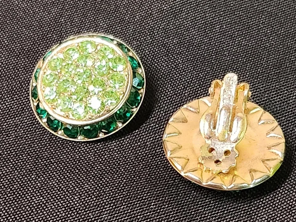 MCM Uranium Glass Rhinestone Clip-ons - Signed Lisner - photo 4