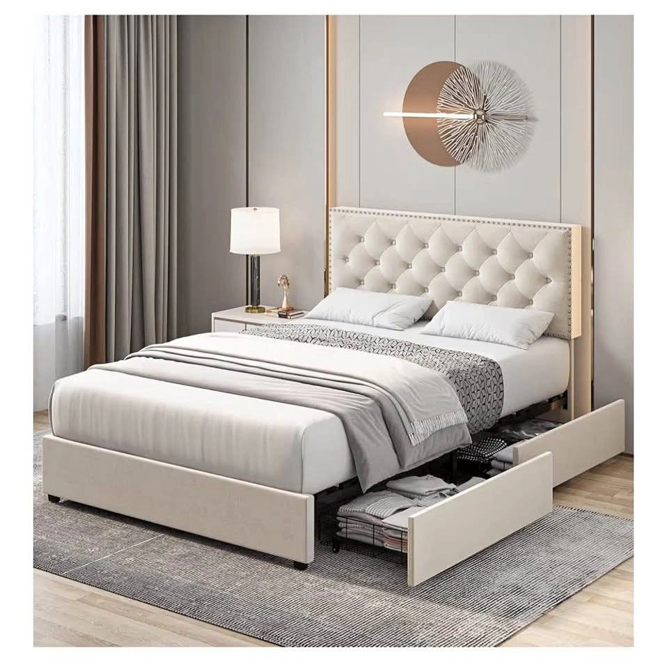 Bed frame with drawers for storage underneath
