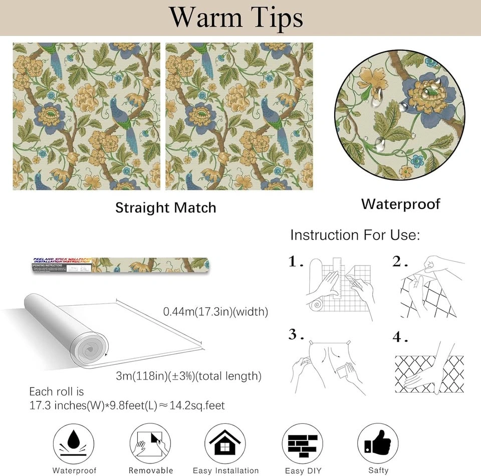 Vintage Peel and Stick Bird and Floral Wallpaper 17.3 in x 118 i - photo 2