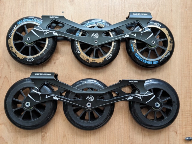 Inline skate frame 3 x110mm rockered + wheels