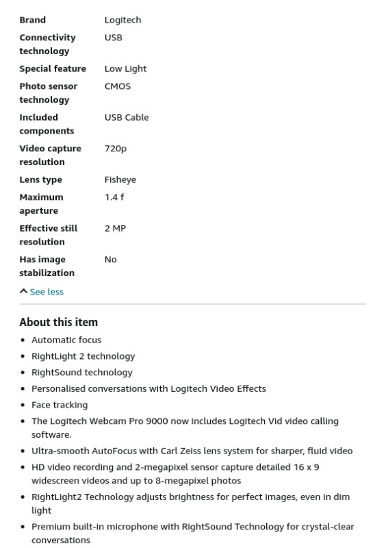 Logitech Quickcam Pro 9000 Webcam - photo 2