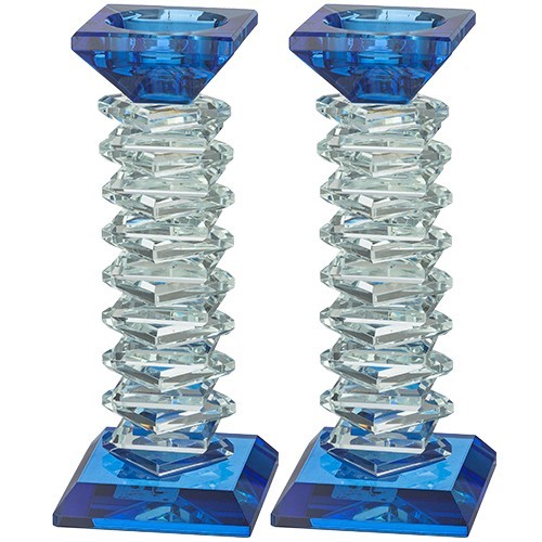 Crystal Blue and clear Candelsticks