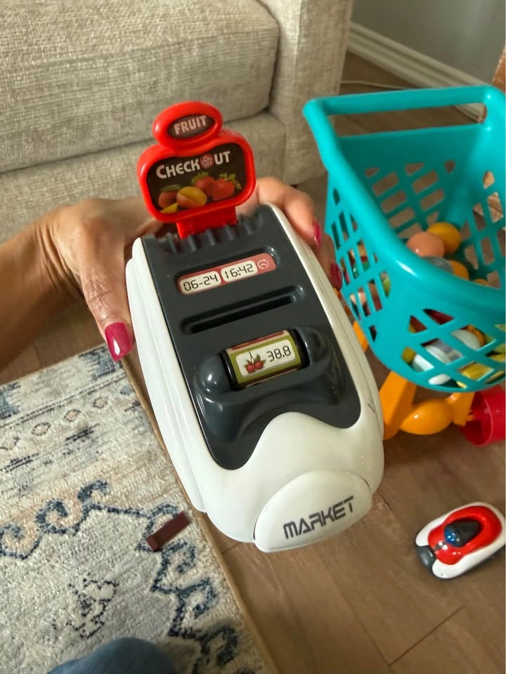 Kids Toy Cash Register Shopping Cart Play Food Set - photo 2